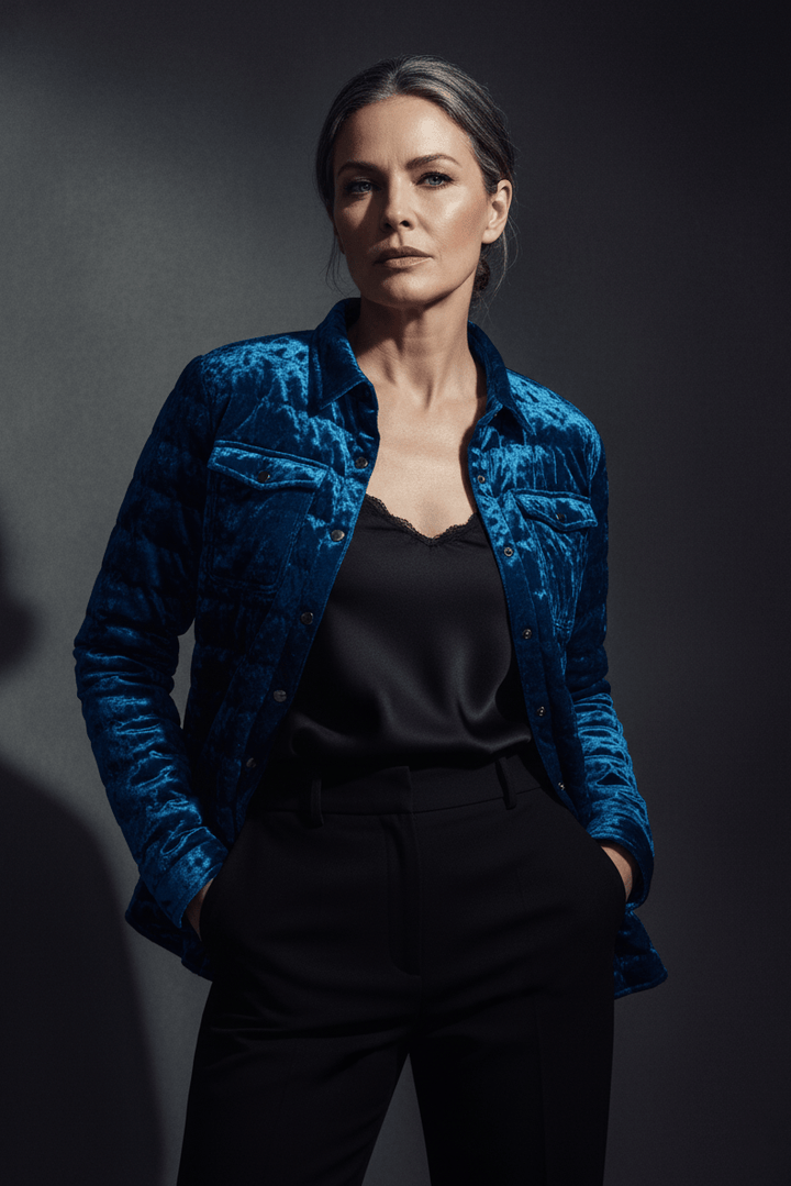 The Harrow Velour | Down Shirt | Indigo - Cotes of London