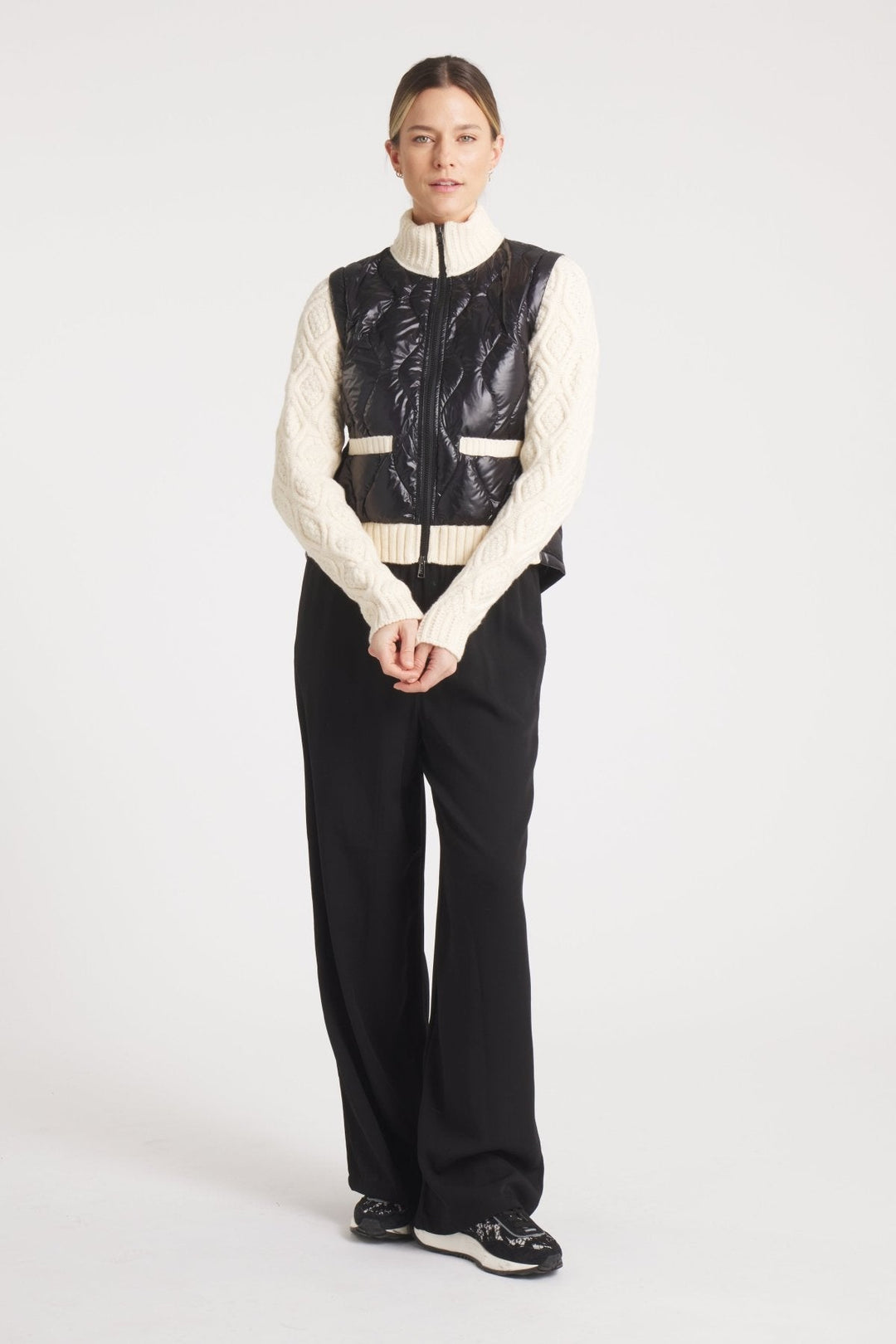 The Hyde | Quilted Down / Wool Jacket | Midnight Black / Beige - Cotes of London